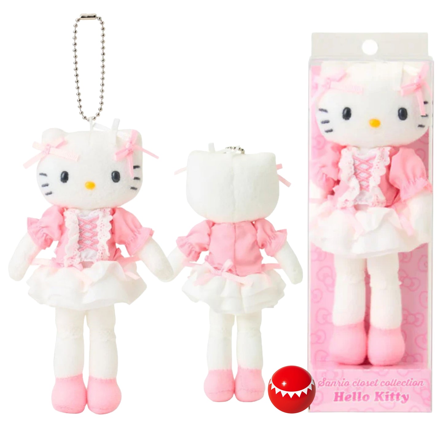 Sanrio Closet Collection Hello Kitty Girly Style Mascot Holder Plush Keychain